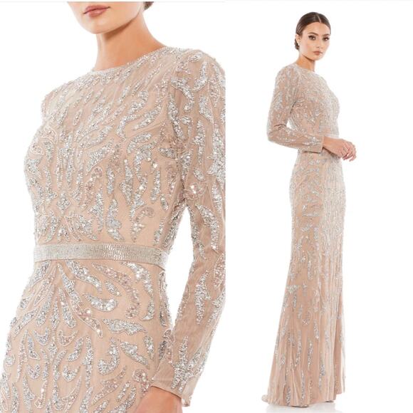 Mac Duggal Beaded Long Sleeve Evening Gown Mocha Size 16 5124 NEW $598 - Picture 1 of 12